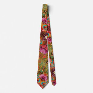 Cravate Psychédélique colorée AI Art Orange Rose Vert
