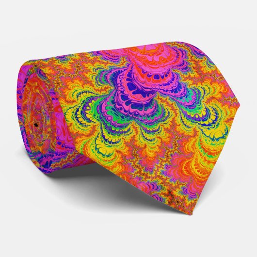 Cravate Psychédélique Funky Hippie Boho Neon arc-en-ciel F (Roulé)