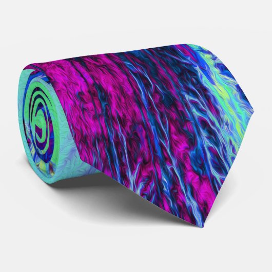 Cravate Psychédélique rétro vert et bleu Hibiscus Flower (Roulé)