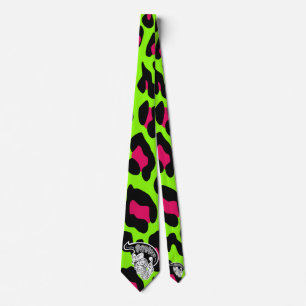 Cravate Psycho Crâne Lime Green Leopard