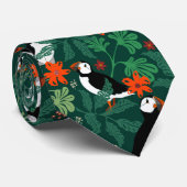 Cravate Puffin Motif vert verdoyant (Roulé)