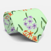 Cravate Purple and Orange Flowers on Light Green Ties (Roulé)