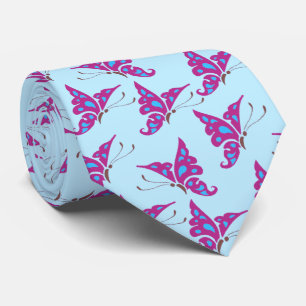 Cravate Purple Butterflies on Light Blue, Butterfly Print
