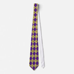 Cravate Purple Diamond Gold Sequins Pattern Mardi Gras Tie