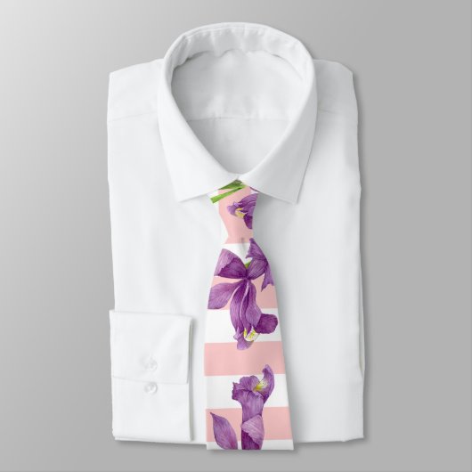 Cravate Purple Iris Botanique Floral Rose Blancs (Attaché)