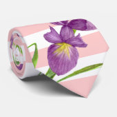 Cravate Purple Iris Botanique Floral Rose Blancs (Roulé)