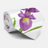 Cravate Purple Iris Botanique Gris Floral Gris Blanc (Roulé)