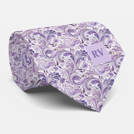 Cravate Purple Lilac Floral Paisley (Roulé)