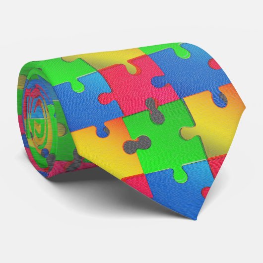 Cravate Puzzle Unity – Chaos de Couleurs Audacieux (Roulé)