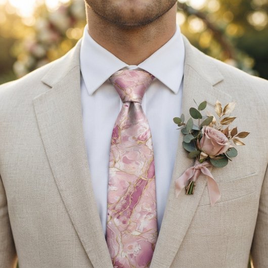Cravate Quartz Rose et Marbre Doré