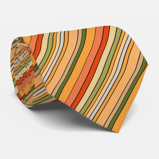 Cravate Queso Dip Stripes Orange Rouge Blanc Vert (Roulé)