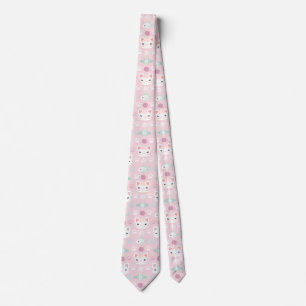 Cravate Qu'est-ce que le Cool, Kitty Chat en rose et Menth