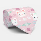 Cravate Qu'est-ce que le Cool, Kitty Chat en rose et Menth (Roulé)