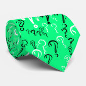 Cravate Question Marks Tie- White, Black, Spring Green (Roulé)