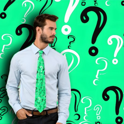 Cravate Question Marks Tie- White, Black, Spring Green