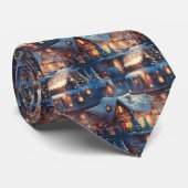 Cravate Quirky Brown and Blue Gingerbread House Pattern (Roulé)