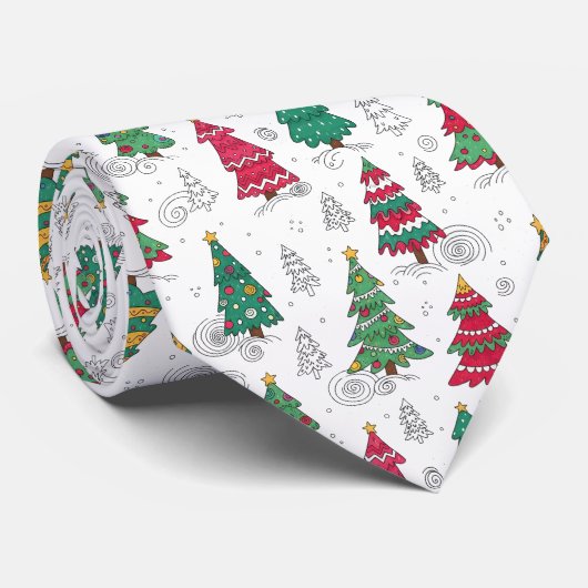 Cravate Quirky Whimsical Christmas Trees Doodles Seasonal  (Roulé)