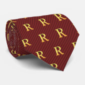 Cravate R Lettre initiale en or : Claret à rayures diagona (Roulé)