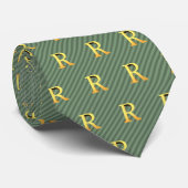 Cravate R Lettre initiale en or : Diagonal Stripe Green (Roulé)