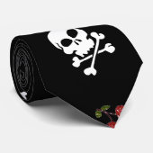 Cravate RAB Rockabilly Skuls et Cerises sur Noir (Roulé)