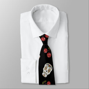 Cravate RAB Rockabilly Sugar Skulls Cherries On Black