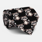 Cravate Raccoon Pattern Design Black  (Roulé)