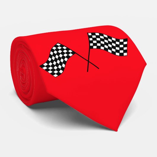 Cravate Racing noir blanc drapeaux chèque n'importe quelle (Roulé)