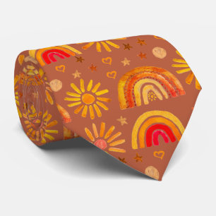 Cravate Rainbow Boho Terracotta Automne Soleil Coeur