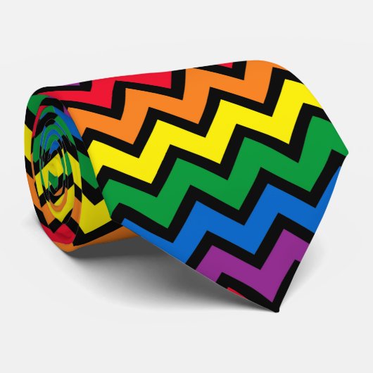 Cravate Rainbow Chevron noir (Roulé)