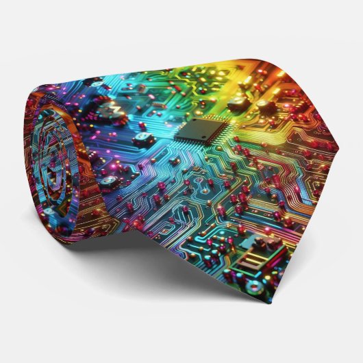 Cravate Rainbow Circuit Board Necktie – Colorful Tech Geek (Roulé)