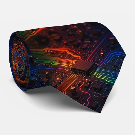Cravate Rainbow Circuit Board Necktie – Colorful Tech Geek (Roulé)