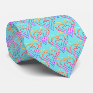 Cravate Rainbow Love Motif de coeur sur Turquoise léger