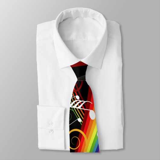 Cravate Rainbow White Music Notes sur Black (Attaché)