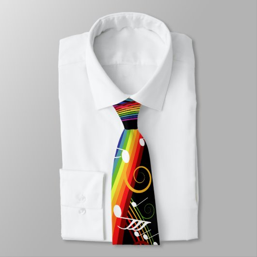 Cravate Rainbow White Music Notes sur le noir (Attaché)