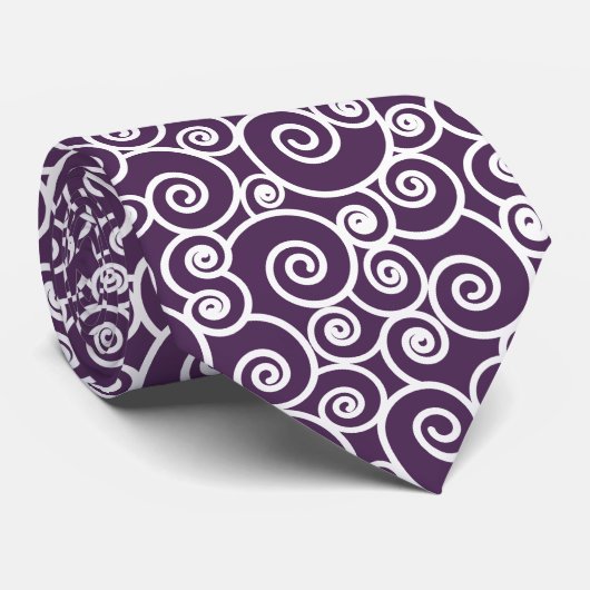 Cravate Raisin mauve et cercles blancs (Roulé)