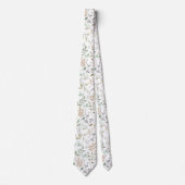 Cravate Rameaux Abstraits Feuilles Vert Blanc Marron (Devant)