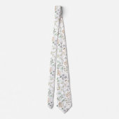 Cravate Rameaux Abstraits Feuilles Vert Blanc Marron (Dos)