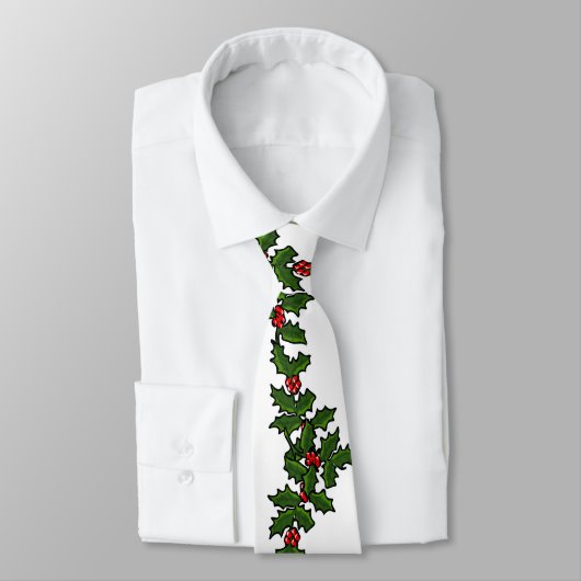 Cravate Rameaux de Noël de houx rouge vert blanc (Attaché)