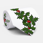 Cravate Rameaux de Noël de houx rouge vert blanc (Roulé)