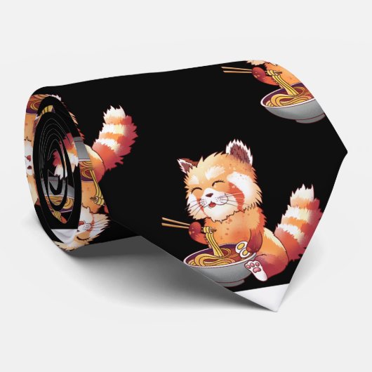 Cravate Ramen rouge panda (Roulé)