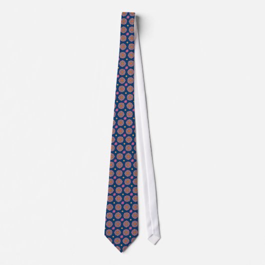 Cravate Rangoli Flowers, Polka Dots, Blue, Unisex Necktie (Devant)