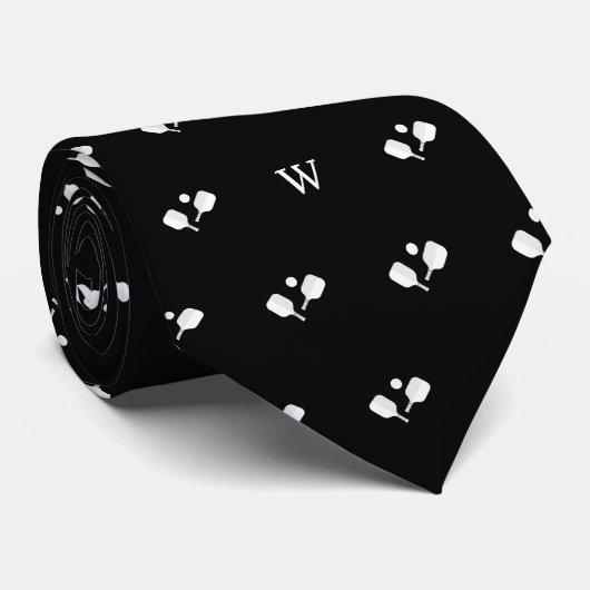 Cravate Raquettes de Pickleball Blanches Monogramme Initia (Roulé)