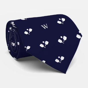 Cravate Raquettes de Pickleball Blanches Monogramme Initia