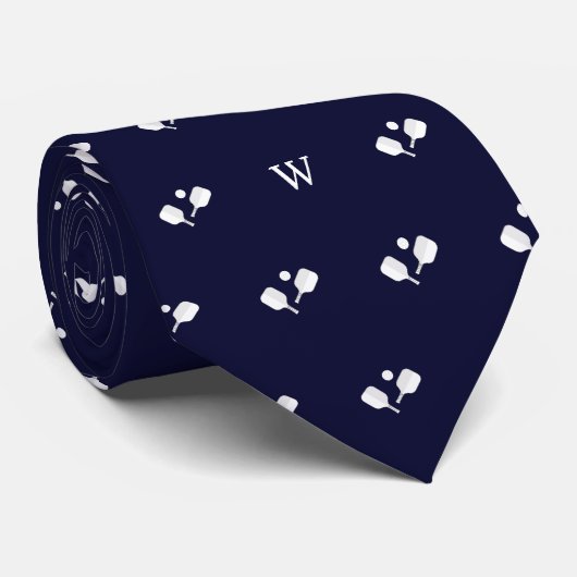 Cravate Raquettes de Pickleball Blanches Monogramme Initia (Roulé)