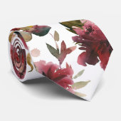 Cravate Raspberry Pink Bourgogne Peony Garden Mariage (Roulé)