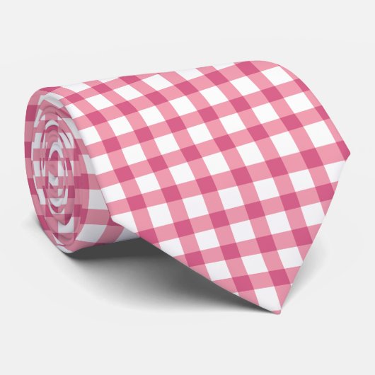 Cravate Raspberry rose En vichy Plaid Motif vérifié (Roulé)