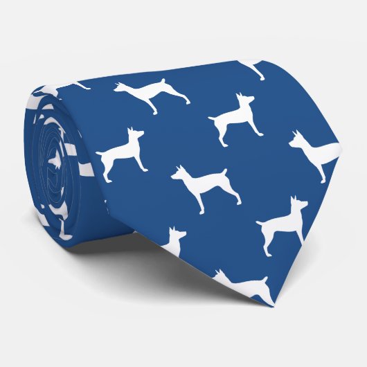 Cravate Rat Terrier Silhouettes Motif Bleu et Blanc (Roulé)