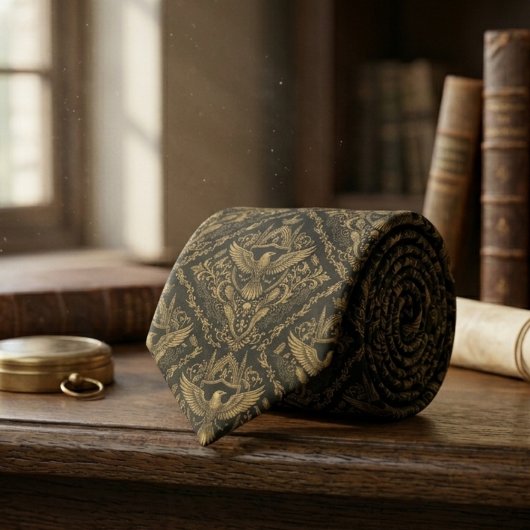 Cravate Raven Bird Gothic Pattern – Dark Academia Gift