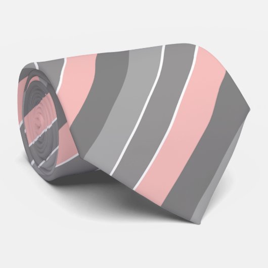 Cravate rayé rose gris et de corail (Roulé)