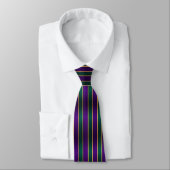 Cravate Rayé Violet Vert & Or Gras (Attaché)